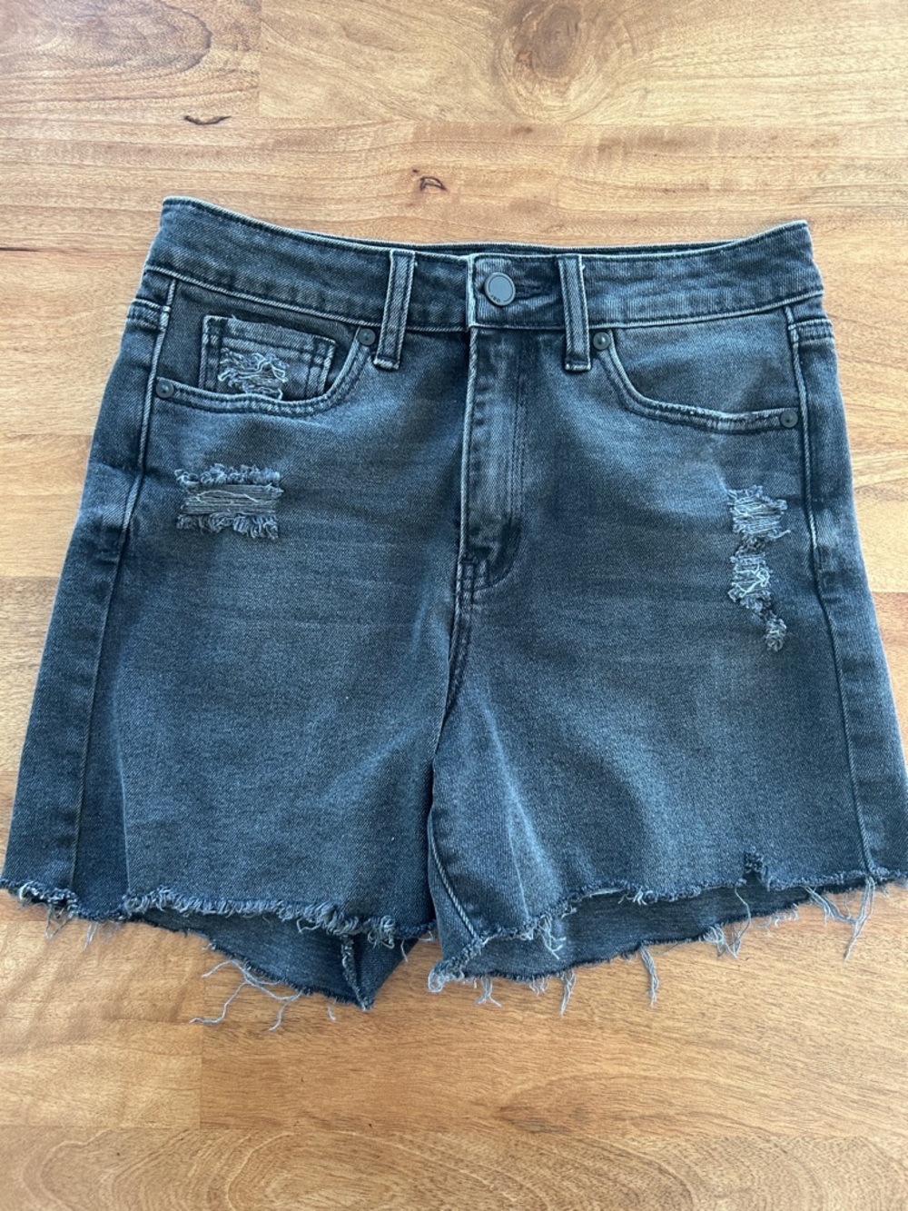 Just Black Distressed High-Rise Black Denim Shorts